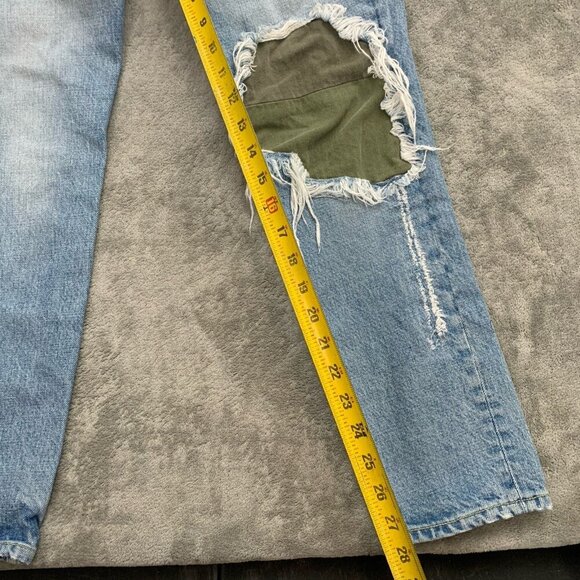 Grlfrnd Karolina Jeans Womens 26x28” Button Fly Straight Leg Distressed Patch - Picture 5 of 15